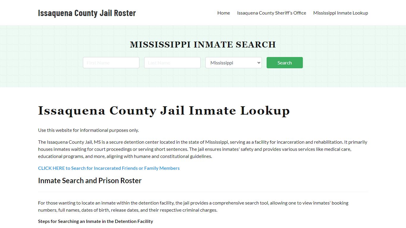 Issaquena County Jail Roster Lookup, MS, Inmate Search