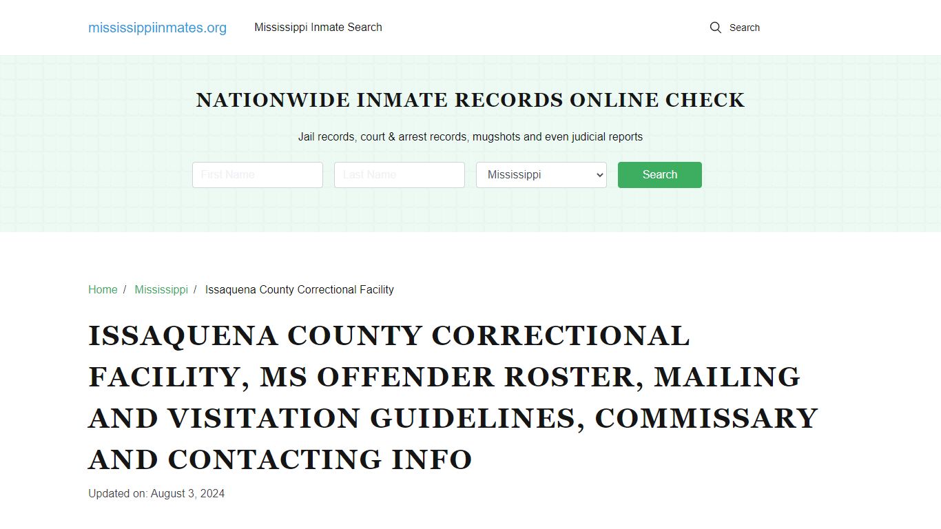 Issaquena County Correctional Facility, MS: Inmate Search, Visitation ...